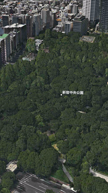 iOS 11：FlyoverでVR巨人体験 - 7（東京都、新宿中央公園）