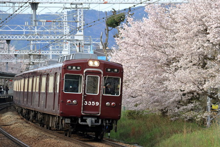桜と阪急3300系