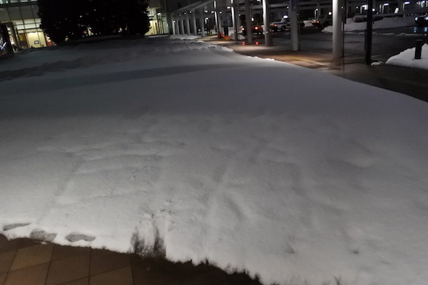 足跡で楽しく書かれた「青森」の文字がうっすらと残っていた